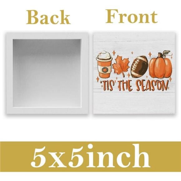 Autumn Harvest Thanksgiving Wooden Square Sign Desk Block Sign Home Shelf Office - Picture 3 of 7